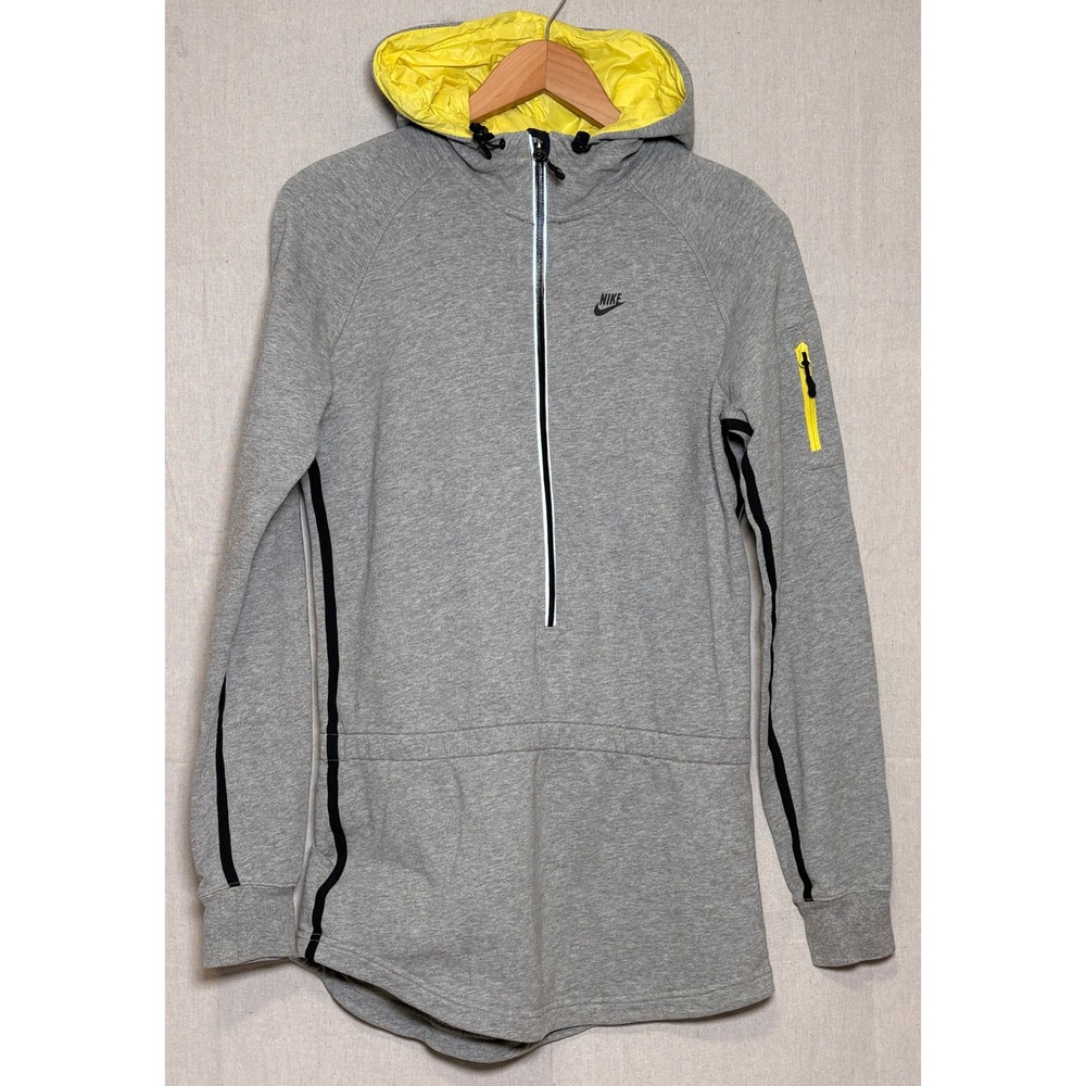 Nike Sportswear Womens Half Zip Hoodie Gray Yellow Scuba Hood 437014-063 Sz M